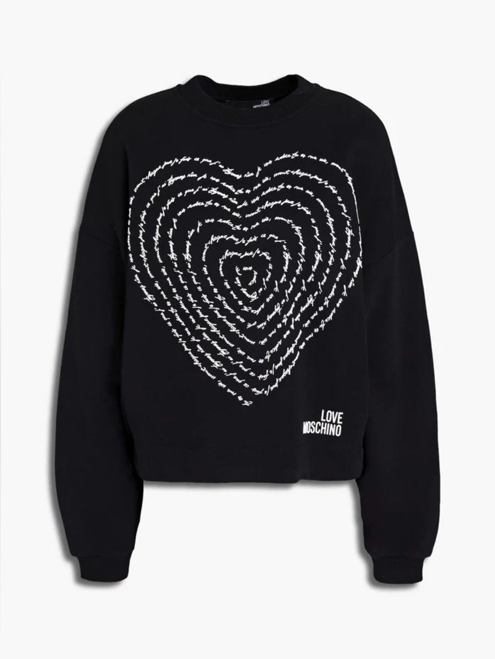 Love Moschino Black Heart Script Graphic Oversized Cropped Sweatshirt Size 10